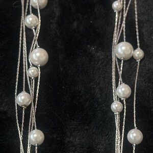 EXTRA LONG FAUX Silver Pearl DELICATE Necklace